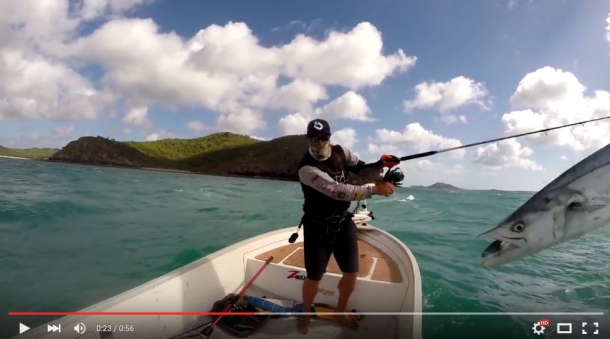 Spanish mackerel jumps in the boat (video)