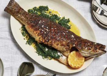 Whole BBQ Aquna Murray Cod, Smoked Gremolata and Cabbage Salad – By Josh Niland