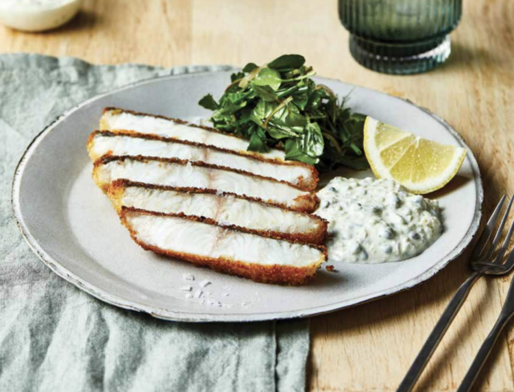 Crumbed Aquna Murray Cod, Yoghurt Tartare Sauce and Herb Salad – By Josh Niland